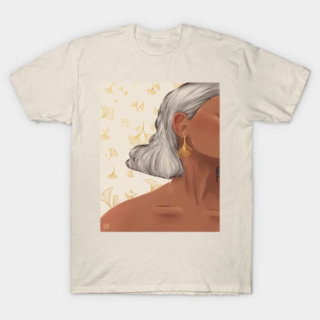 Golden Ginkgo Earrings White T-Shirt by samsum.art